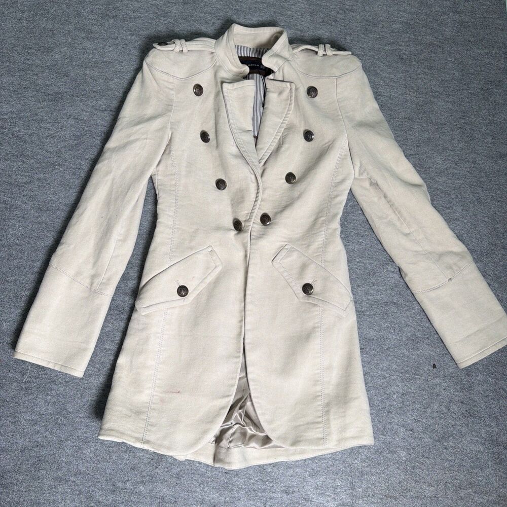 Zara Woman cream/off-white double-breasted military-style coat - Size XS